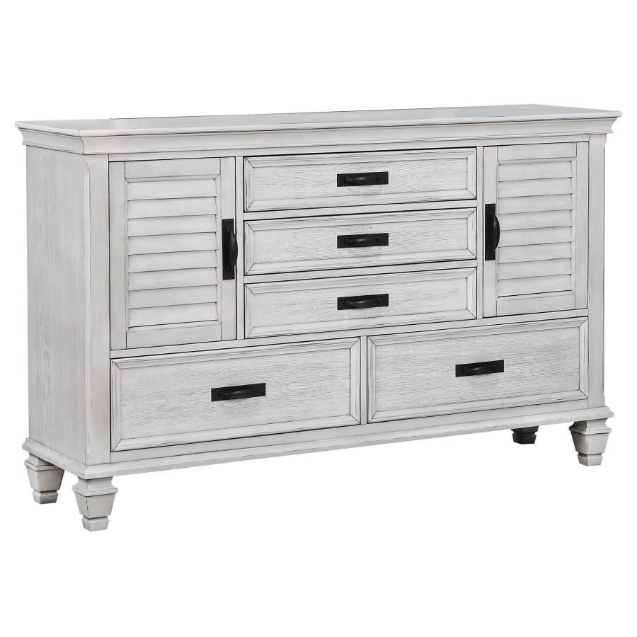 Franco Distressed White Finish Wood 5-Drawer Dresser – 205333