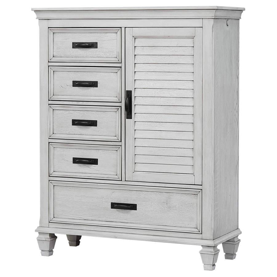 Franco Distressed White Finish Wood 5-Drawer Tall Door Chest – 205338