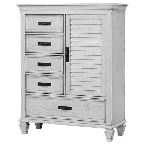 Franco Distressed White Finish Wood 5-Drawer Tall Door Chest – 205338