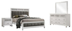 Coaster 205891Q 4 pc Rosdorf park ammelie barzini white finish wood metallic leatherette padded queen bedroom set faux crystal accents