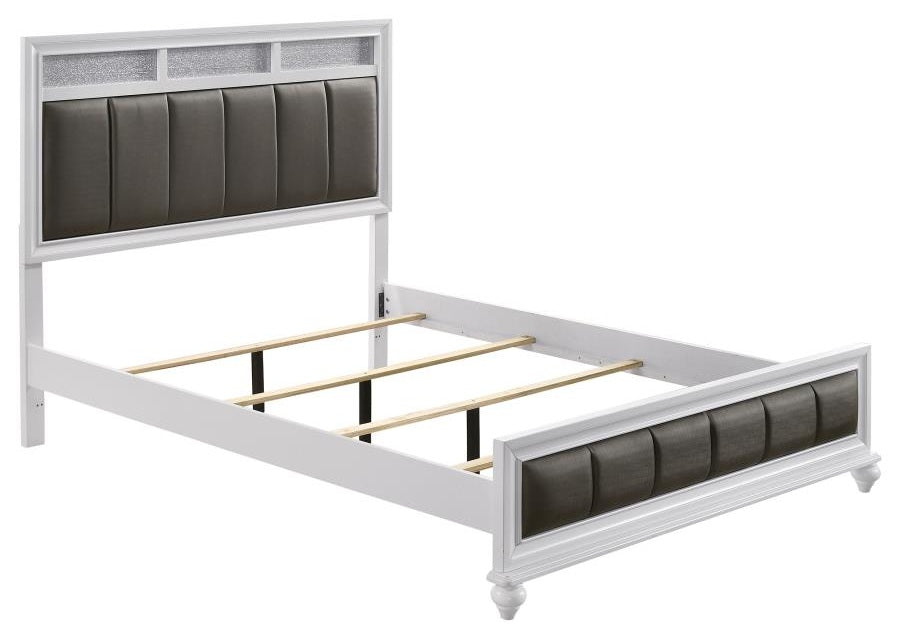 Coaster 205891Q 4 pc Rosdorf park ammelie barzini white finish wood metallic leatherette padded queen bedroom set faux crystal accents
