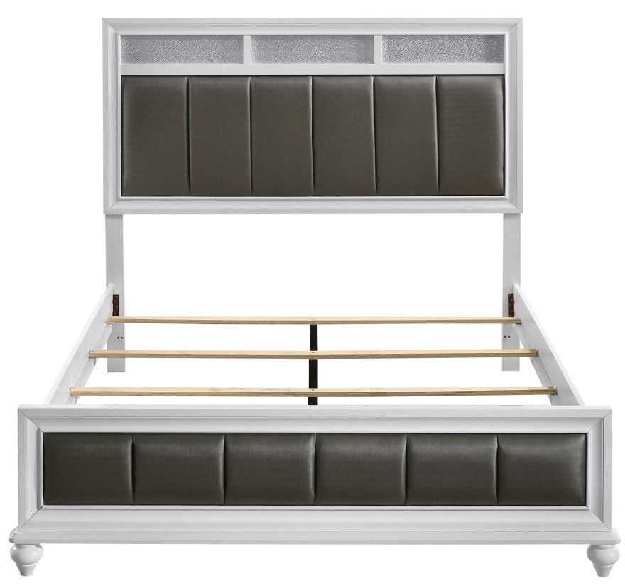 Coaster 205891Q 4 pc Rosdorf park ammelie barzini white finish wood metallic leatherette padded queen bedroom set faux crystal accents