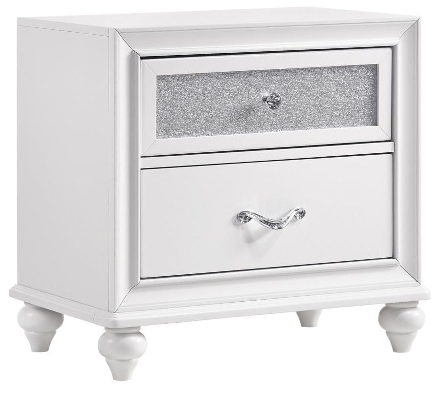 Coaster 205891Q 4 pc Rosdorf park ammelie barzini white finish wood metallic leatherette padded queen bedroom set faux crystal accents