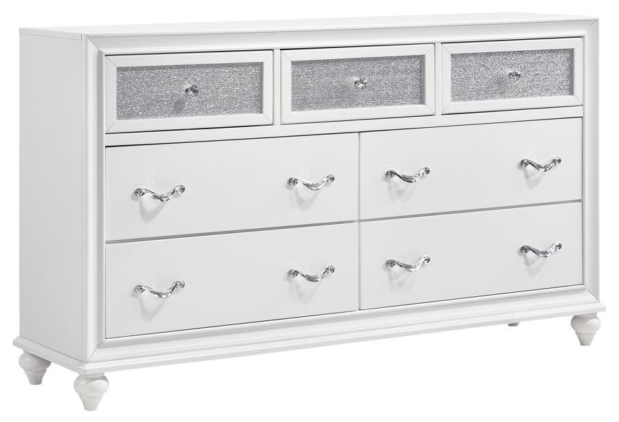 Coaster 205891Q 4 pc Rosdorf park ammelie barzini white finish wood metallic leatherette padded queen bedroom set faux crystal accents