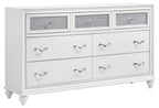 Coaster 205891Q 4 pc Rosdorf park ammelie barzini white finish wood metallic leatherette padded queen bedroom set faux crystal accents