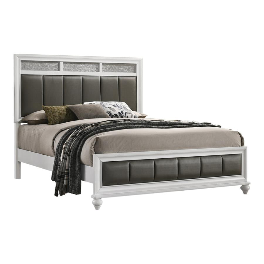 Coaster 205891 Rosdorf park ammelie barzini white finish wood metallic leatherette padded queen bed faux crystal accents
