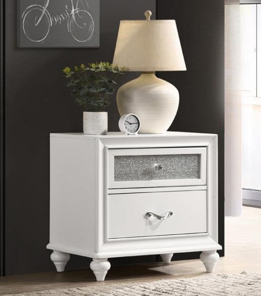 Coaster 205892 Rosdorf park ammelie melody white finish wood bed side table nightstand faux crystal accents