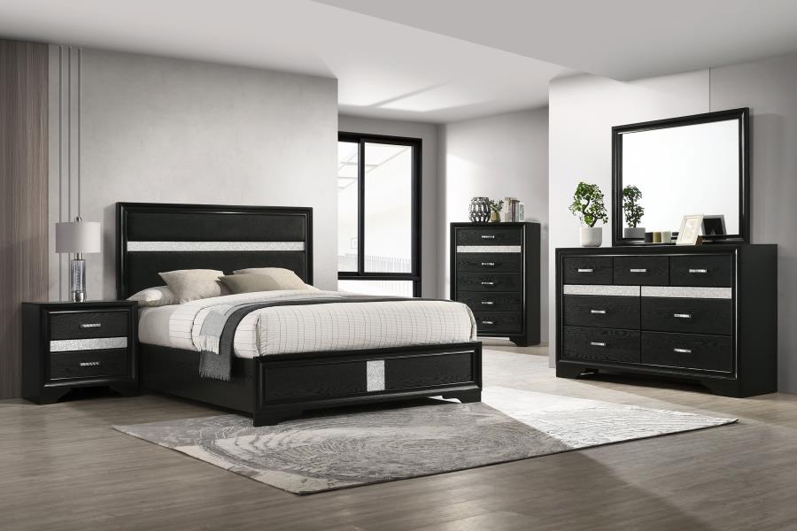 Coaster 206360Q-S4 4 pc Miranda black finish wood glitter accents queen bedroom set