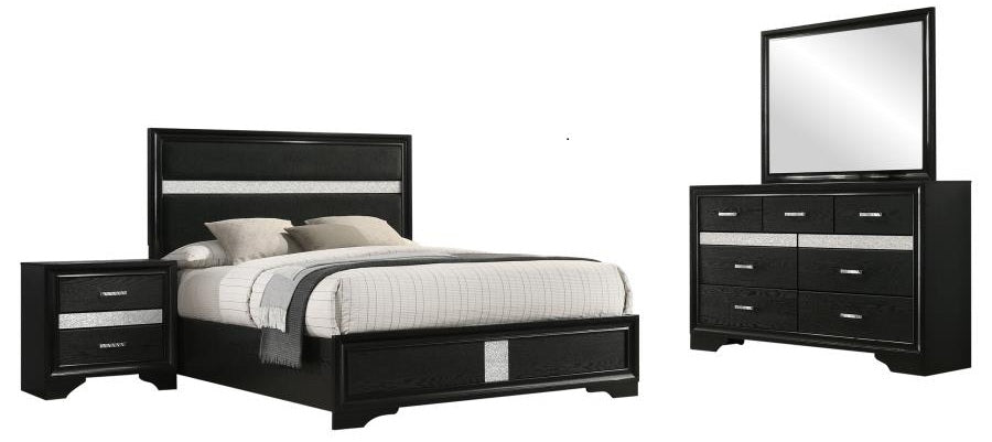Coaster 206360Q-S4 4 pc Miranda black finish wood glitter accents queen bedroom set