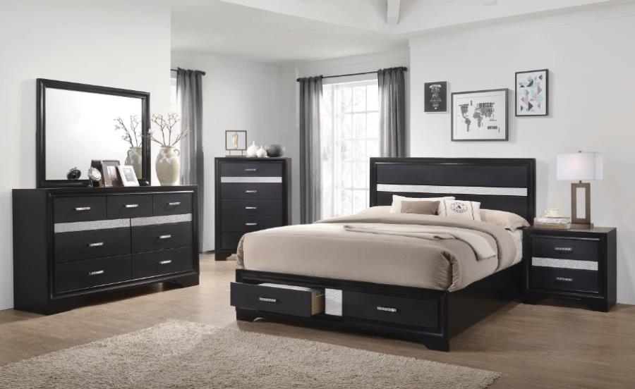 Coaster 206361Q 4 pc Miranda black finish wood footboard drawers queen bedroom set