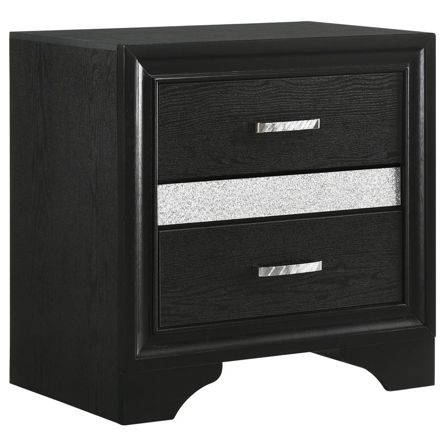 Coaster 206362 Miranda black finish wood 2 drawer nightstand with crystal accent and drawer pulls