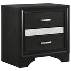 Coaster 206362 Miranda black finish wood 2 drawer nightstand with crystal accent and drawer pulls