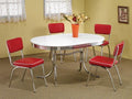 Coaster 2065-2450R 5 pc Varick gallery amado oval shaped retro chrome finish dining table set with red cushioned seats