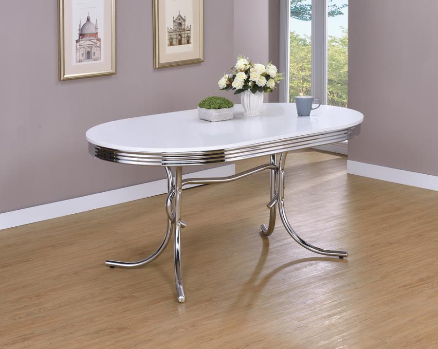 Coaster 2065 Orren ellis yother varick gallery amado oval shaped retro chrome finish dining table with chrome edge