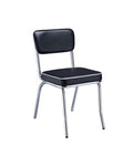 Coaster 2066 Set of 2 retro chrome finish dining chairs with black cushioned seats