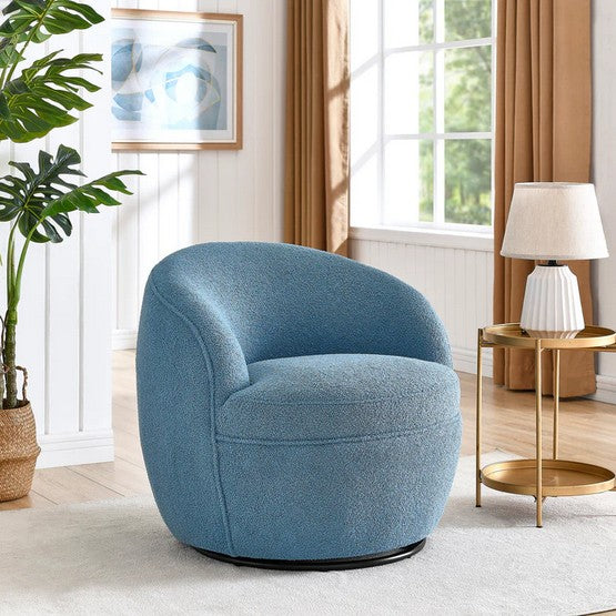 Asia Direct 2069-BL Blue teddy bear fabric swivel barrel chair