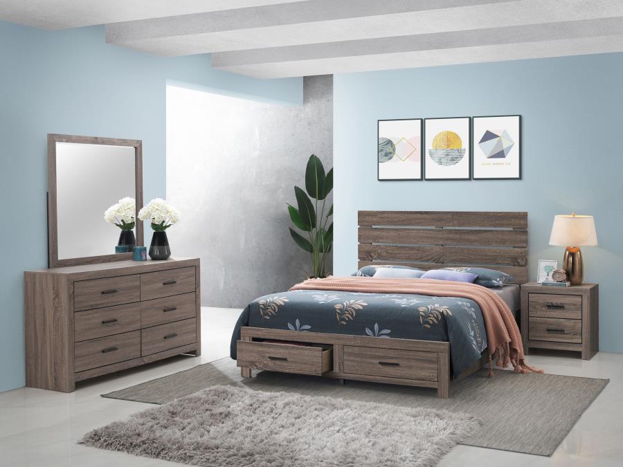 Coaster 207040Q-S4 4 pc Brantford barrell oak grain finish wood plank style queen bedroom set footboard drawers