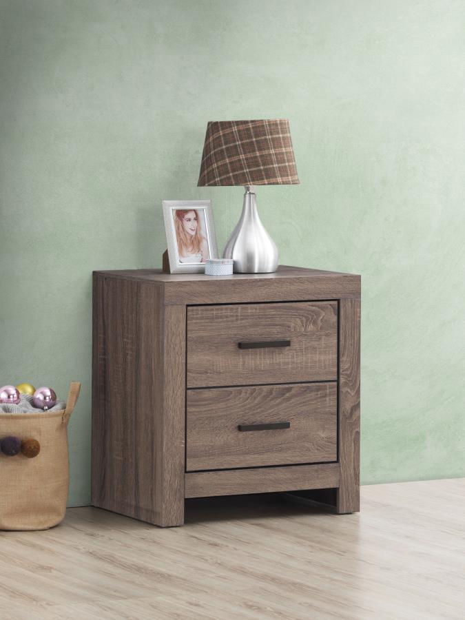 Coaster 207042 Brantford barrell oak finish wood dark bronze handles 2 drawer nightstand