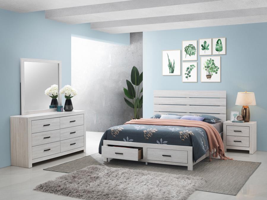 Coaster 207050Q-S4 4 pc Brantford coastal white grain finish wood plank style queen bedroom set footboard drawers