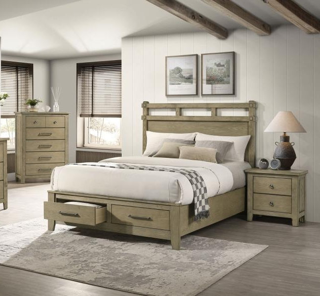 Coaster 207530Q-S4 4 pc Hazlewood vineyard oak finish wood queen bedroom set footboard drawers