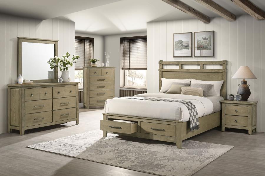 Coaster 207530Q-S4 4 pc Hazlewood vineyard oak finish wood queen bedroom set footboard drawers