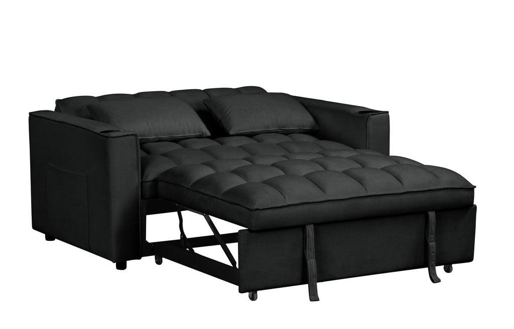 Asia Direct 2098-BK Tanner black velvet fabric folding sofa pull out bed with USB and cup holders