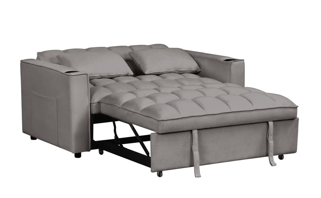 Tanner Grey Velvet Folding Sofa Pull-Out Bed with USB & Cup Holders – 2098-GY