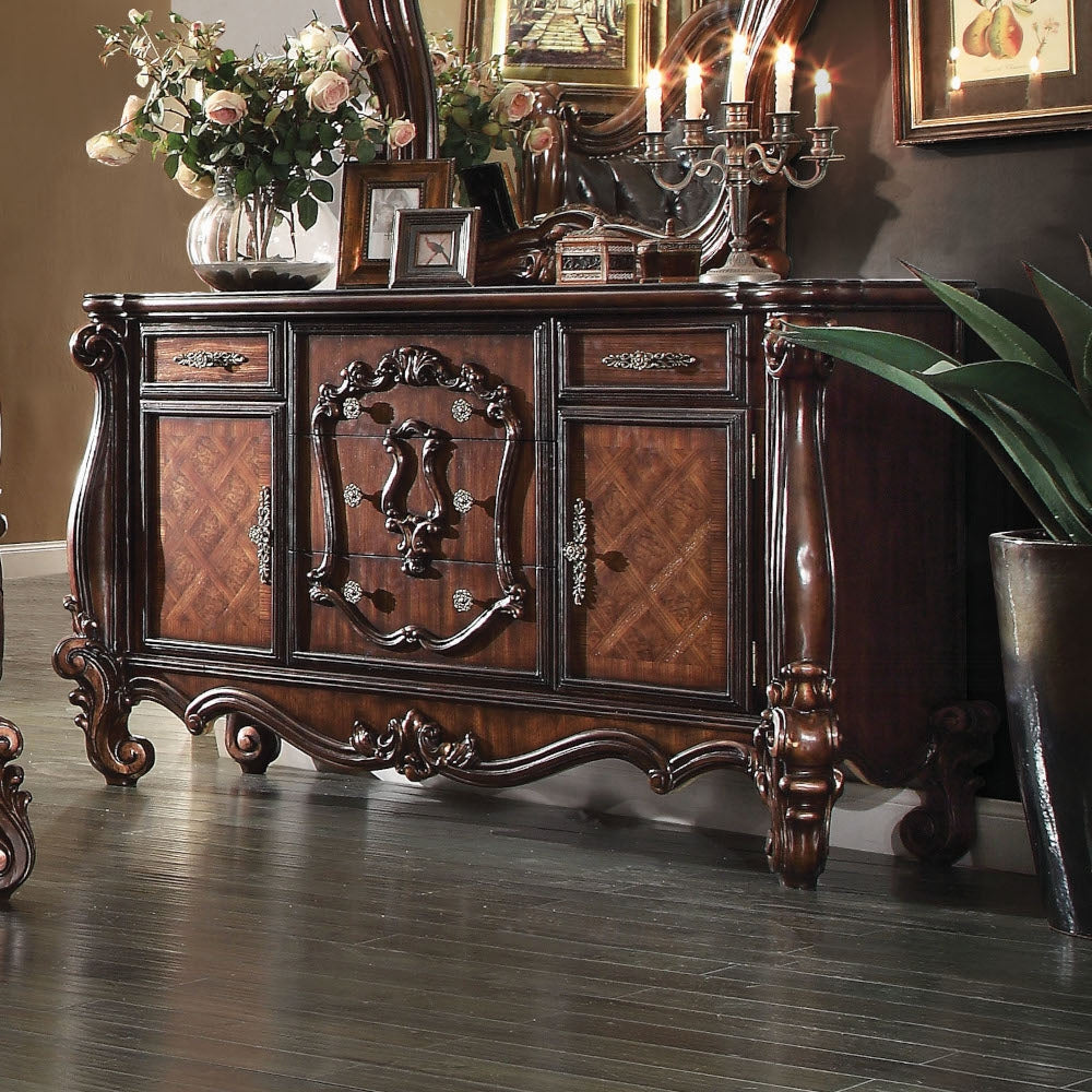 Acme 21790Q 4 pc versailles cherry oak finish wood carved accents headboard queen bedroom set