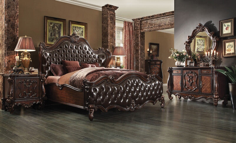 Acme 21120Q 4 pc versailles cherry oak finish wood queen bedroom set decorative carvings tufted designs