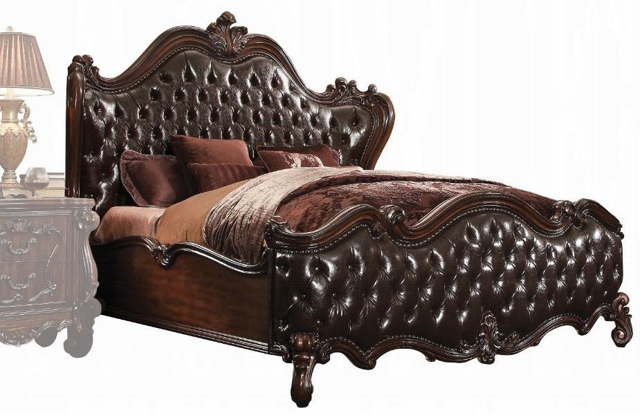 Acme 21120Q 4 pc versailles cherry oak finish wood queen bedroom set decorative carvings tufted designs