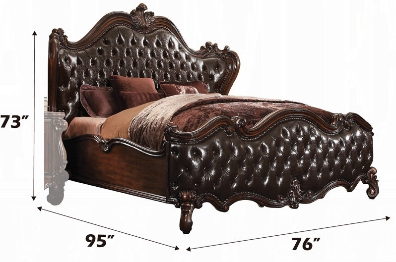 Acme 21120Q 4 pc versailles cherry oak finish wood queen bedroom set decorative carvings tufted designs