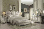 Acme 21130Q 4 pc versailles bone white finish wood and ivory velvet fabric headboard queen bedroom set