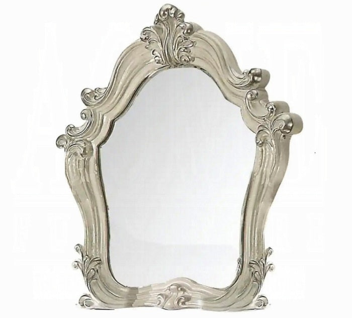 Acme 21150Q 4 pc versailles bone white finish wood vintage gray faux leather headboard queen bedroom set