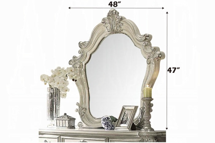 Acme 21150Q 4 pc versailles bone white finish wood vintage gray faux leather headboard queen bedroom set