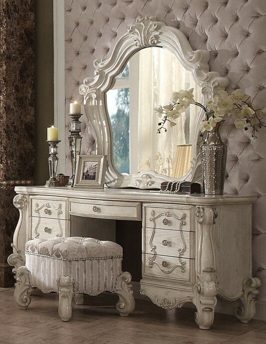 Acme 21137-38-34 3 pc Astoria grand welton versailles bone white finish wood bedroom make up vanity