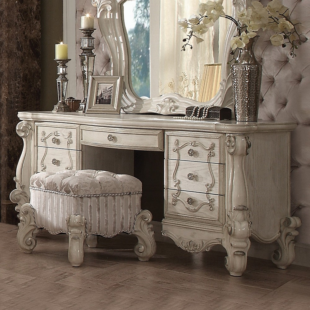 Acme 21137-38-34 3 pc Astoria grand welton versailles bone white finish wood bedroom make up vanity