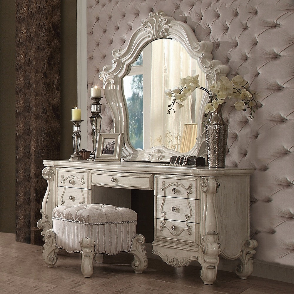 Acme 21137-38-34 3 pc Astoria grand welton versailles bone white finish wood bedroom make up vanity