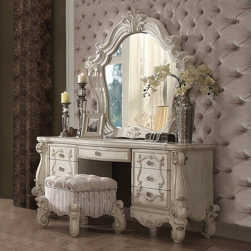 Acme 21137-38-34 3 pc Astoria grand welton versailles bone white finish wood bedroom make up vanity