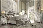 Acme 21150Q 4 pc versailles bone white finish wood vintage gray faux leather headboard queen bedroom set