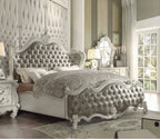 Acme 21150Q 4 pc versailles bone white finish wood vintage gray faux leather headboard queen bedroom set