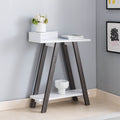 212929  White and distressed grey finish wood sofa entry console table with lower shelf
