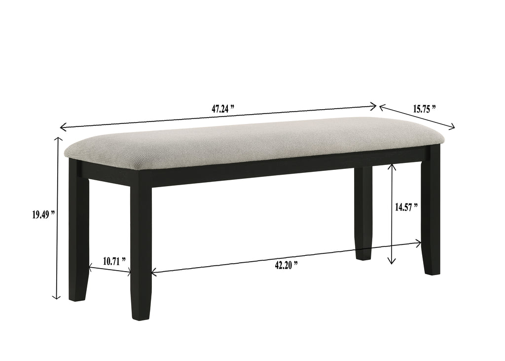 2132T 6 pc Folio two tone deep black finish wood 39" x 71" dining table set with bench