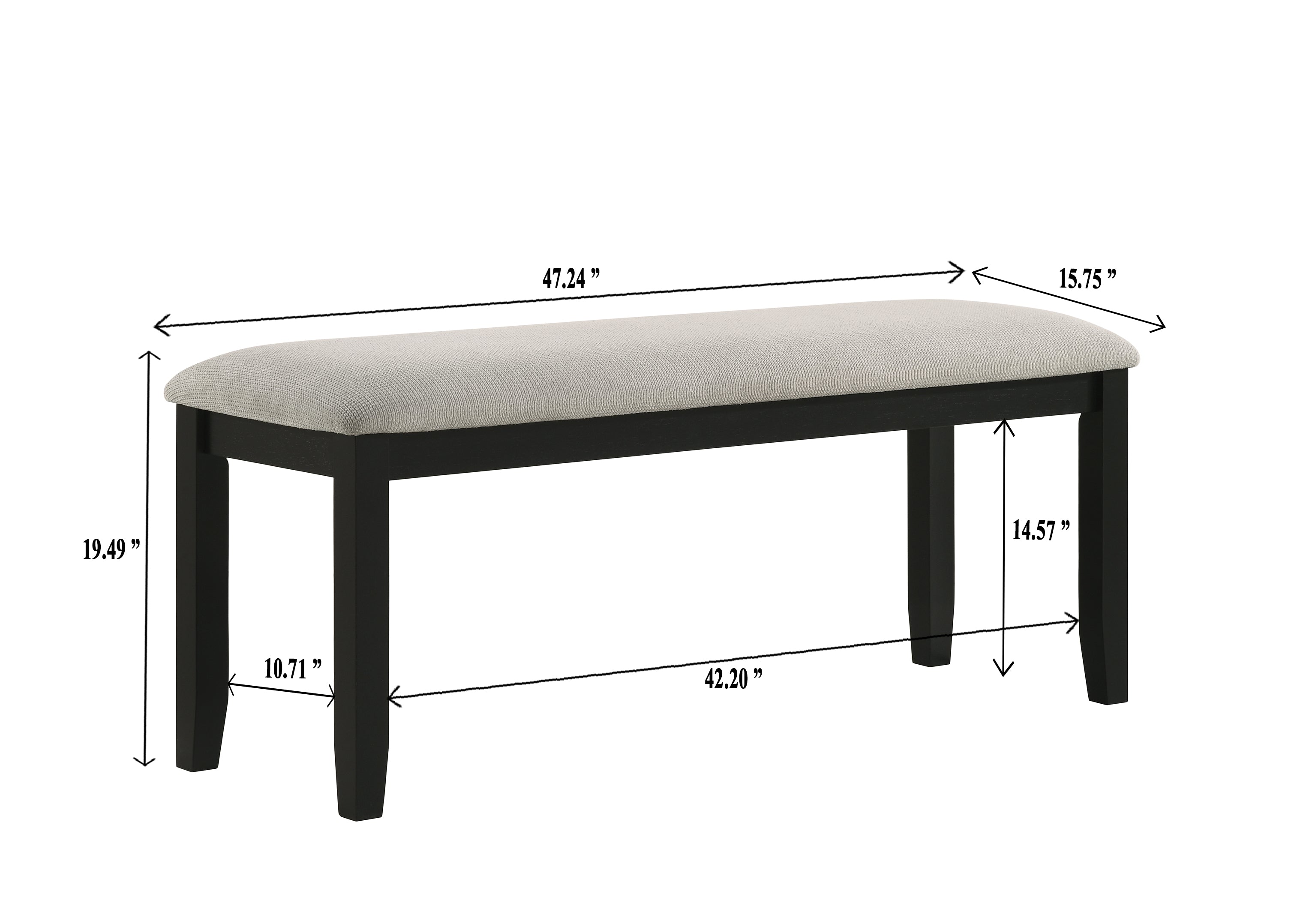 2132T 6 pc Folio two tone deep black finish wood 39" x 71" dining table set with bench