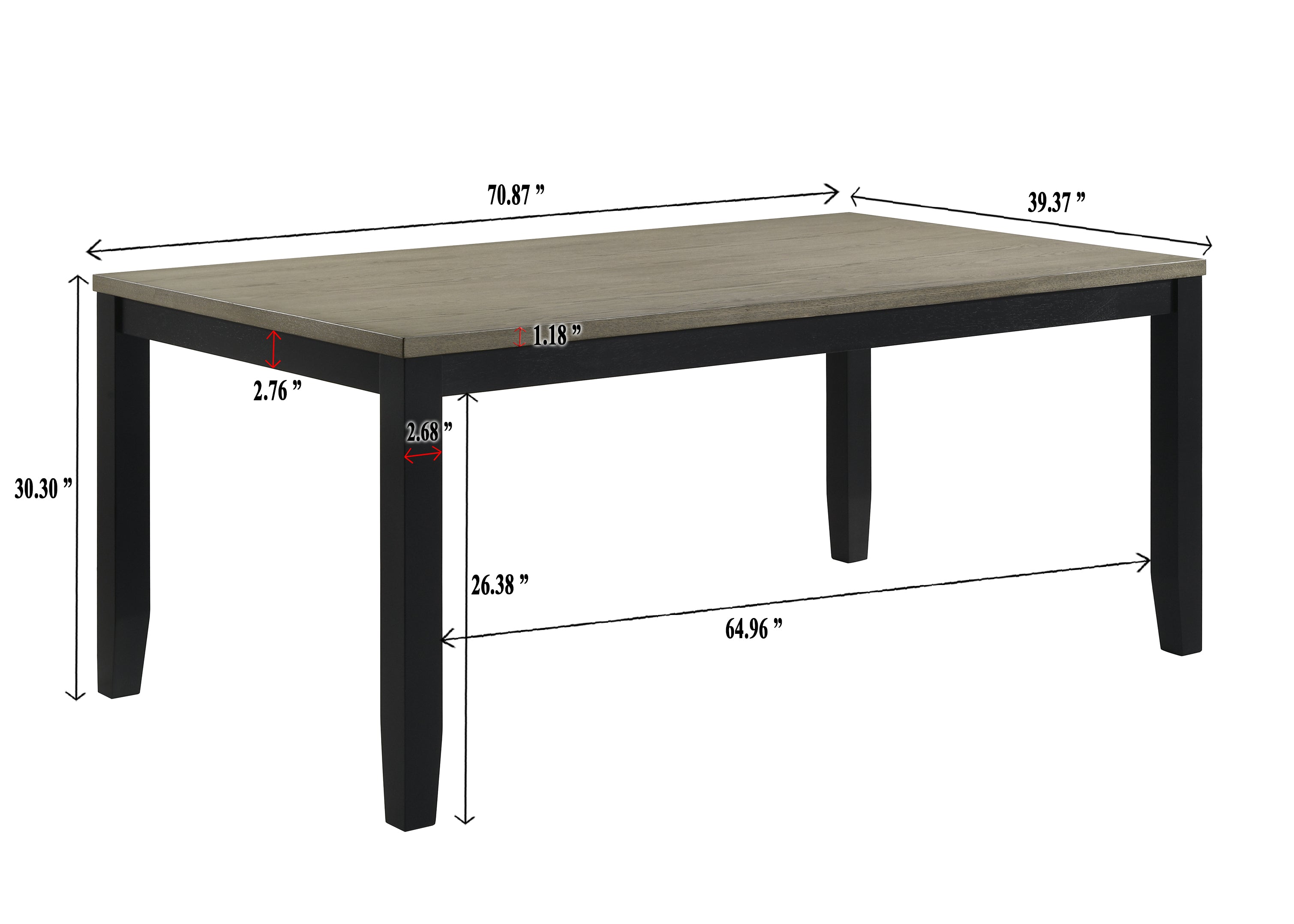2132T 6 pc Folio two tone deep black finish wood 39" x 71" dining table set with bench