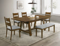 2135-6PC 6 pc Everly brown finish wood dining table set center leaf table with bench