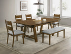 Everly 6-Piece Brown Wood Dining Table Set with Center Leaf & Bench – 2135-6PC