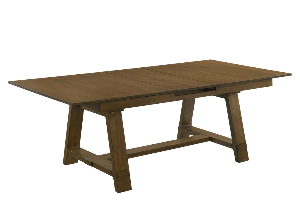 Everly 6-Piece Brown Wood Dining Table Set with Center Leaf & Bench – 2135-6PC
