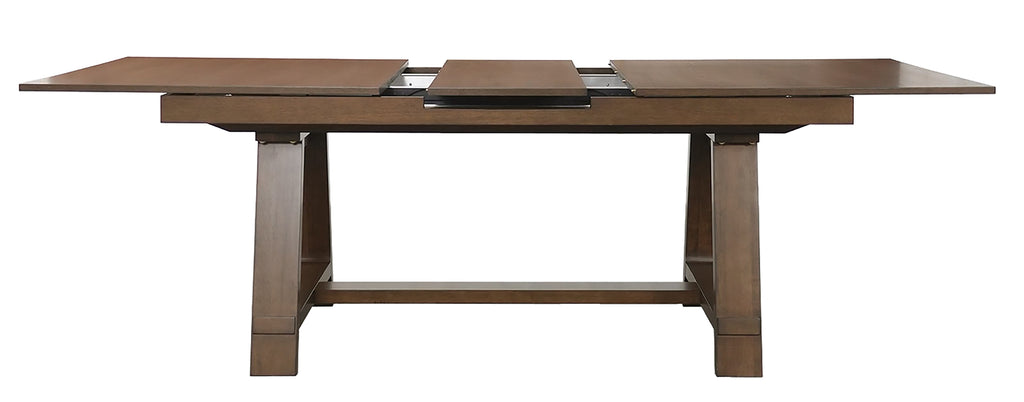 Everly 6-Piece Brown Wood Dining Table Set with Center Leaf & Bench – 2135-6PC