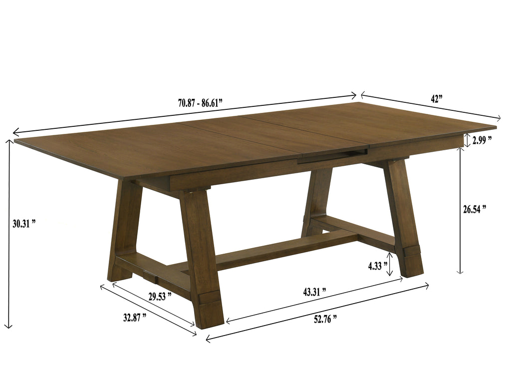 Everly 6-Piece Brown Wood Dining Table Set with Center Leaf & Bench – 2135-6PC