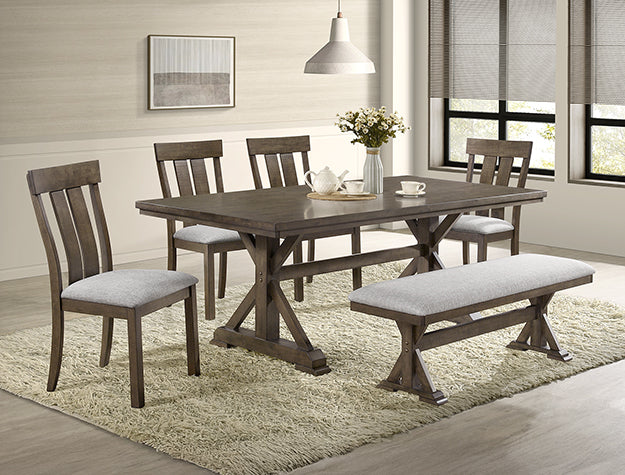 2137T-6PC 6 pc Lloyd grey finish wood dining table set trestle base with bench